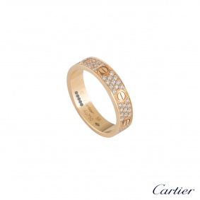 Cartier Rose Gold Pave Diamond Love Ring Size 56 B4085856